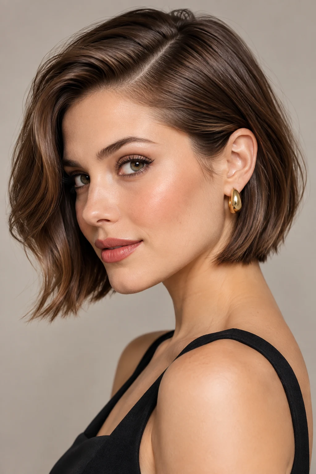 The Glossy Side-Part Tuck — Easy Hairstyle for Short Hair — easy hairstyles for short hair style outfit