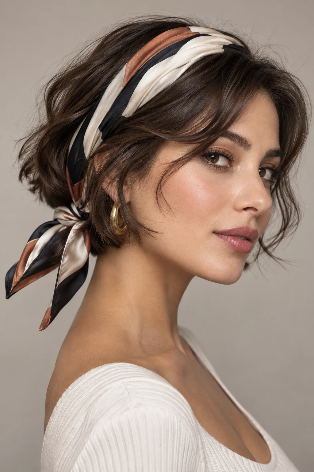 The Scarf-Wrapped Bob — easy hairstyles for short hair style outfit