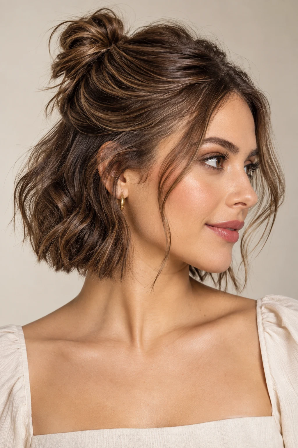 The Soft Half-Up Knot — easy hairstyles for short hair style outfit