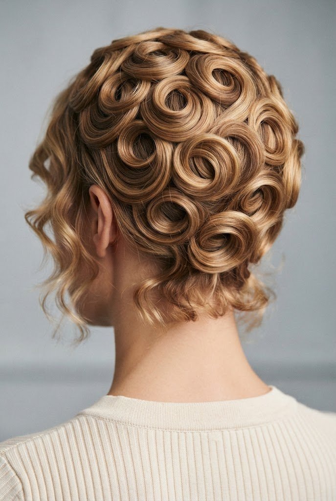 The Pin-Curl Sculpted Crown — easy short hair updos style outfit