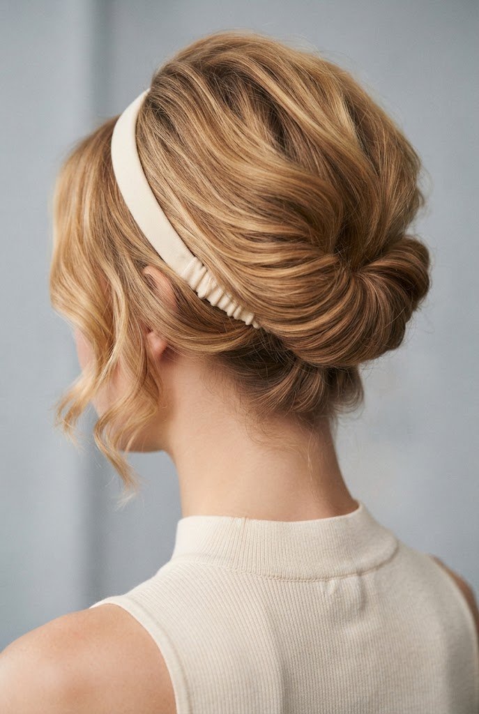 The Headband Tuck Updo — easy short hair updos style outfit