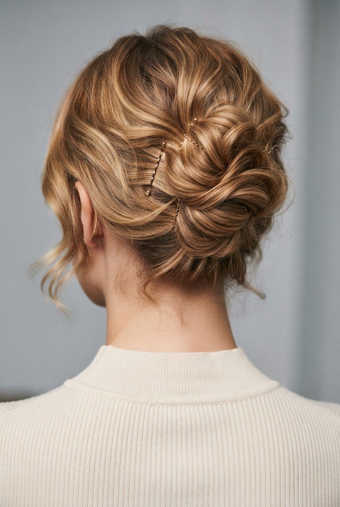 The Messy Pin-Up Shell — easy short hair updos style outfit