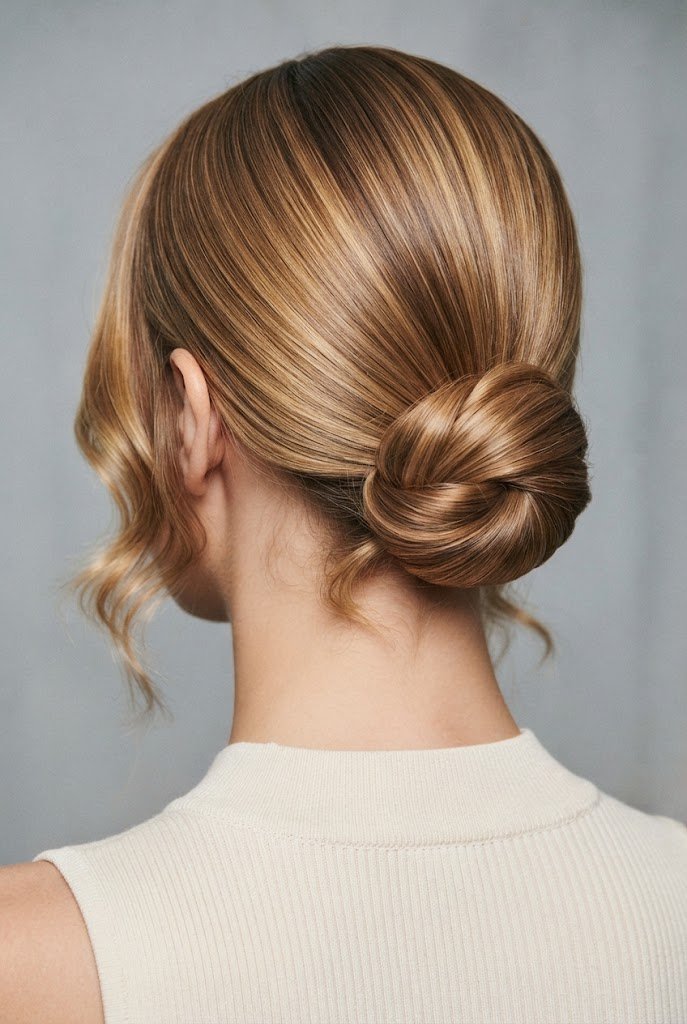 The Sleek Back-Tucked Chignon — easy short hair updos style outfit