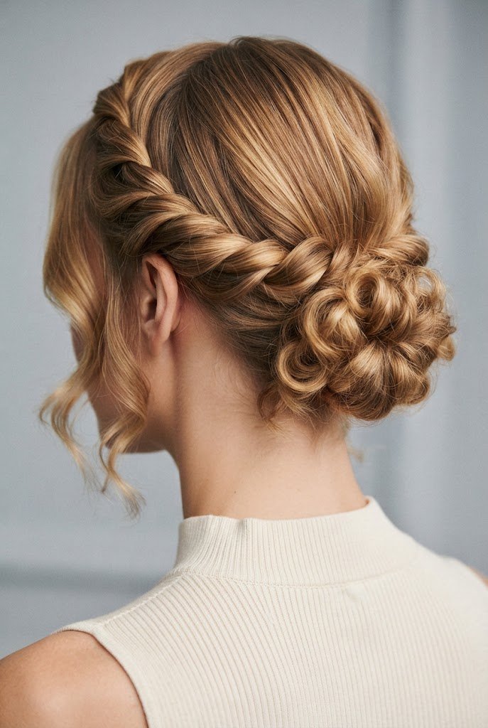 The Twisted Crown Mini-Puff — easy short hair updos style outfit