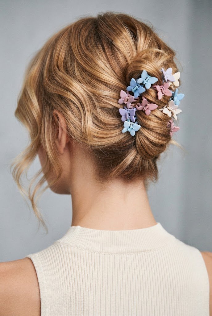The Butterfly Clip Cluster Updo — easy short hair updos style outfit