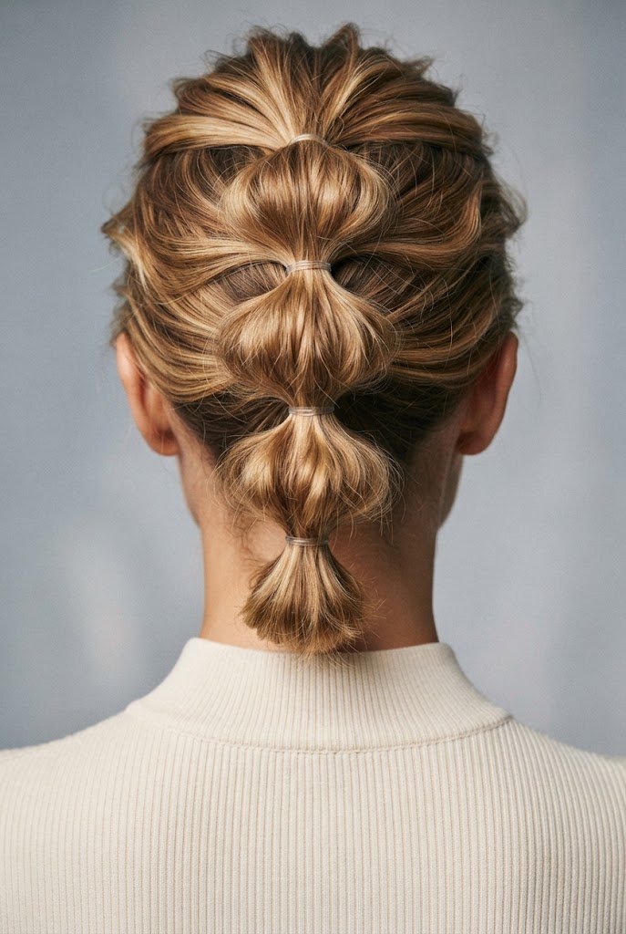 The Stacked Bubble Ponytail — easy short hair updos style outfit