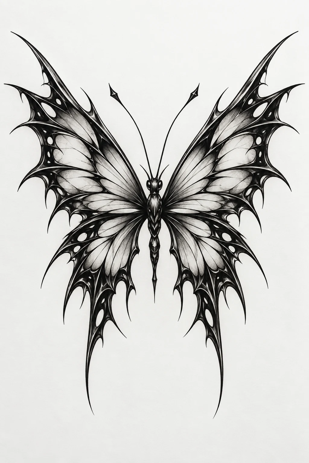 Black Butterfly With Razor-Sharp Wings — edgy butterfly tattoo style outfit
