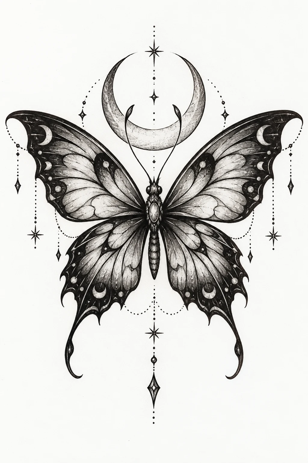 Butterfly With a Crescent Moon — edgy butterfly tattoo style outfit