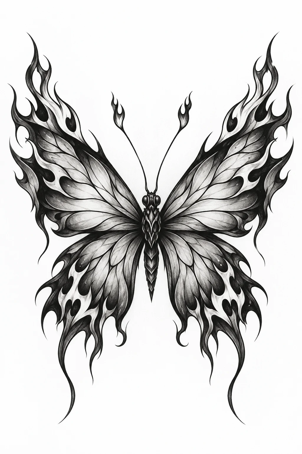 Butterfly With Flame-Tipped Wings — edgy butterfly tattoo style outfit