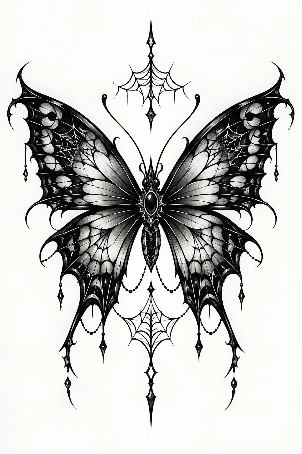 Gothic Butterfly With Spiderweb Accents — edgy butterfly tattoo style outfit