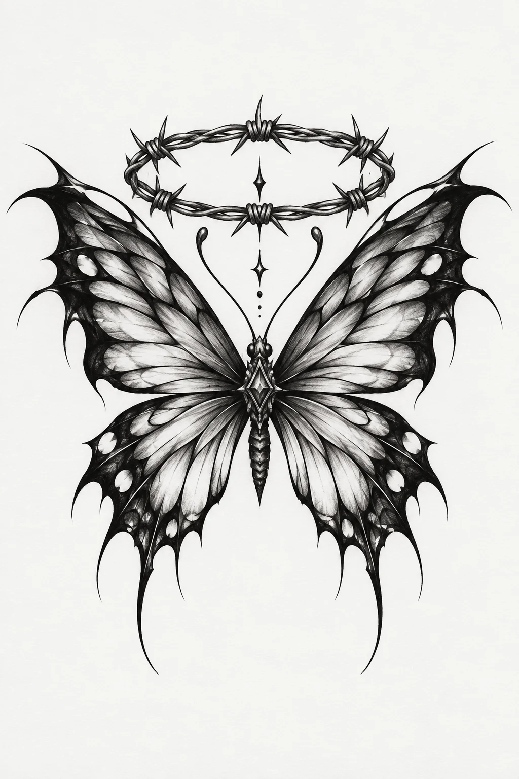 Butterfly With a Barbed-Wire Halo — edgy butterfly tattoo style outfit