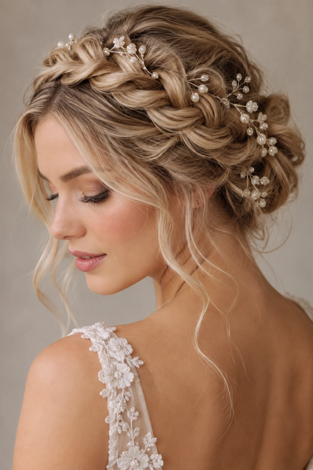 Romantic Braided Crown — elegant bridal hairstyles style outfit