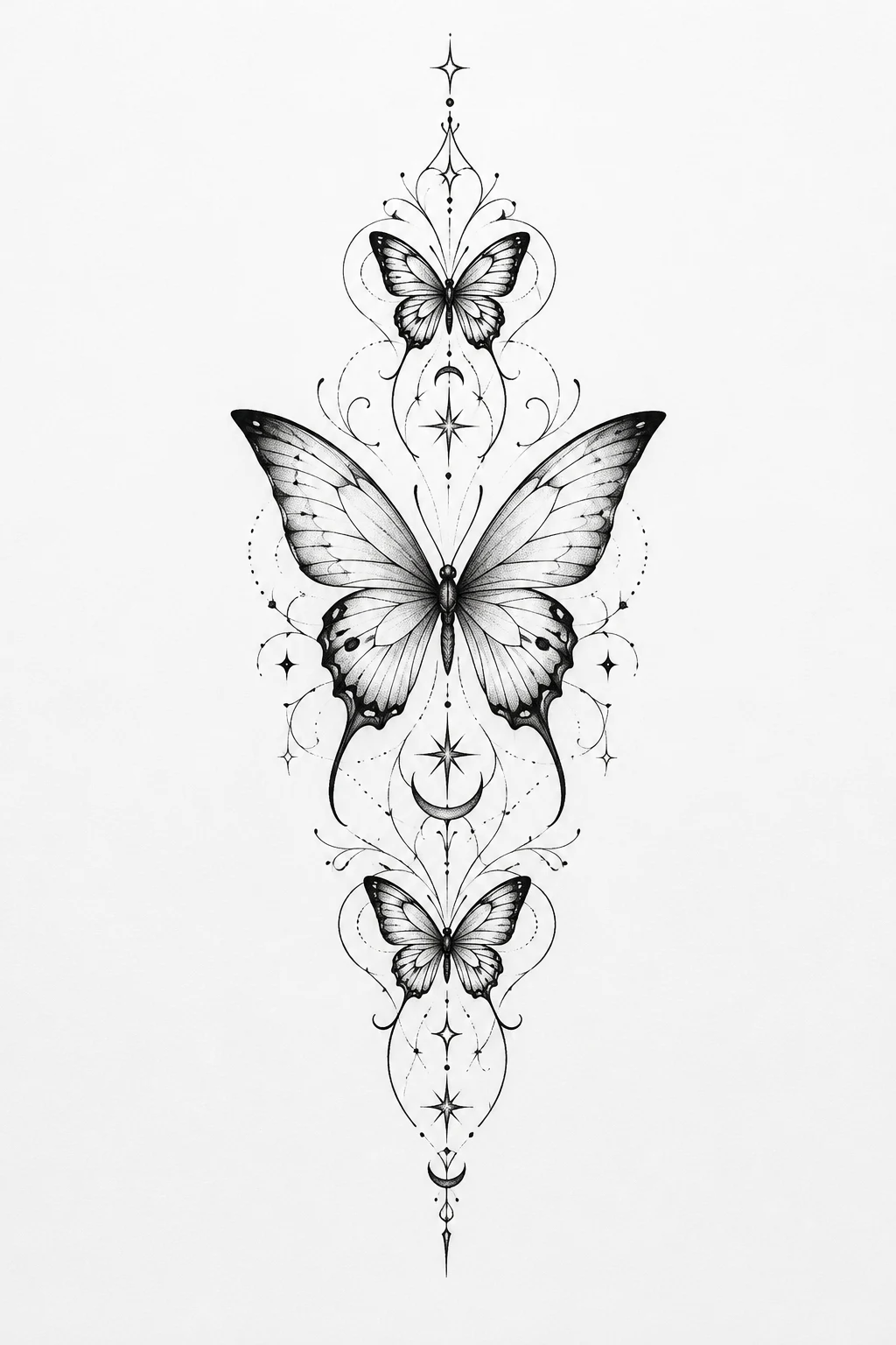 Butterfly Spine or Back Design — elegant butterfly tattoo style outfit
