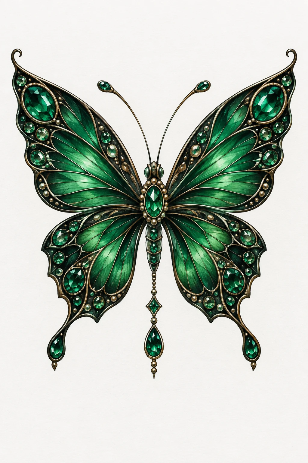 Emerald Jewel Butterfly — elegant butterfly tattoo style outfit