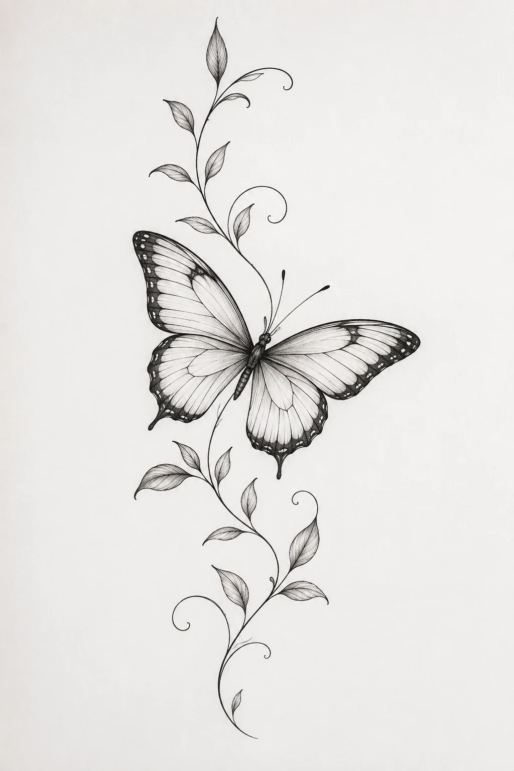 Butterfly and Fine-Leaf Vine — elegant butterfly tattoo style outfit