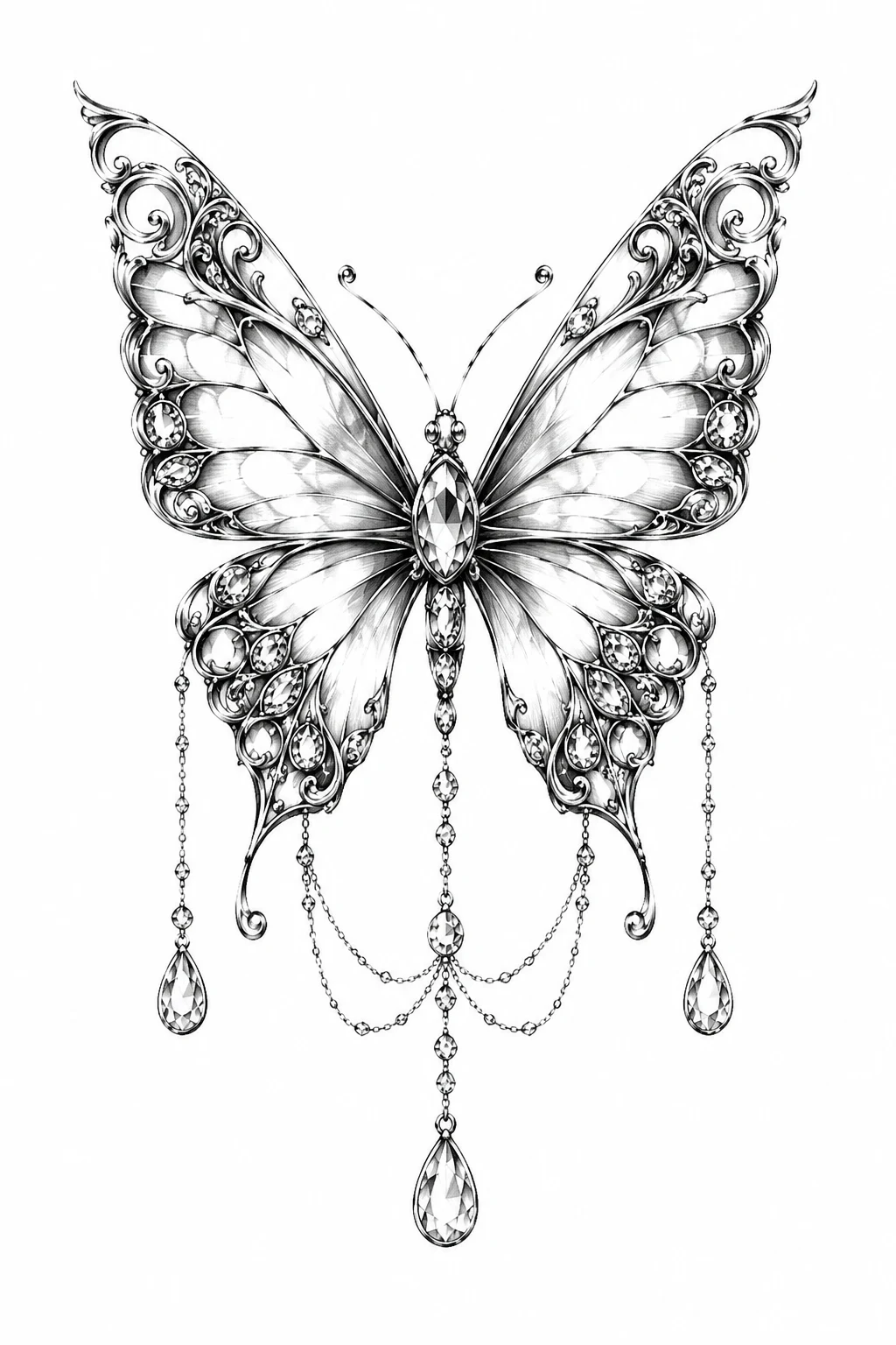 Fancy Butterfly With Jewel Accents — elegant butterfly tattoo style outfit