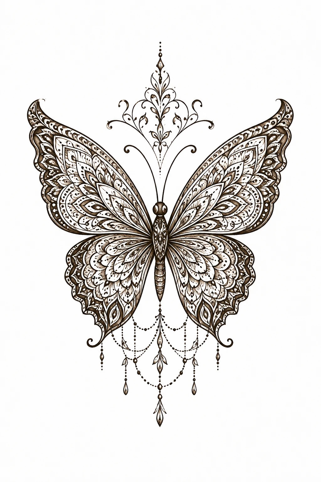 Butterfly Mehndi-Inspired Design — elegant butterfly tattoo style outfit