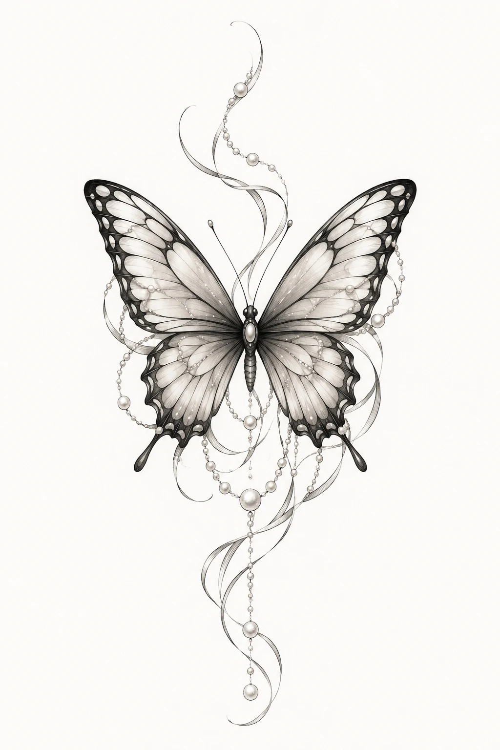 Elegant Butterfly Tattoo With Pearls — elegant butterfly tattoo style outfit
