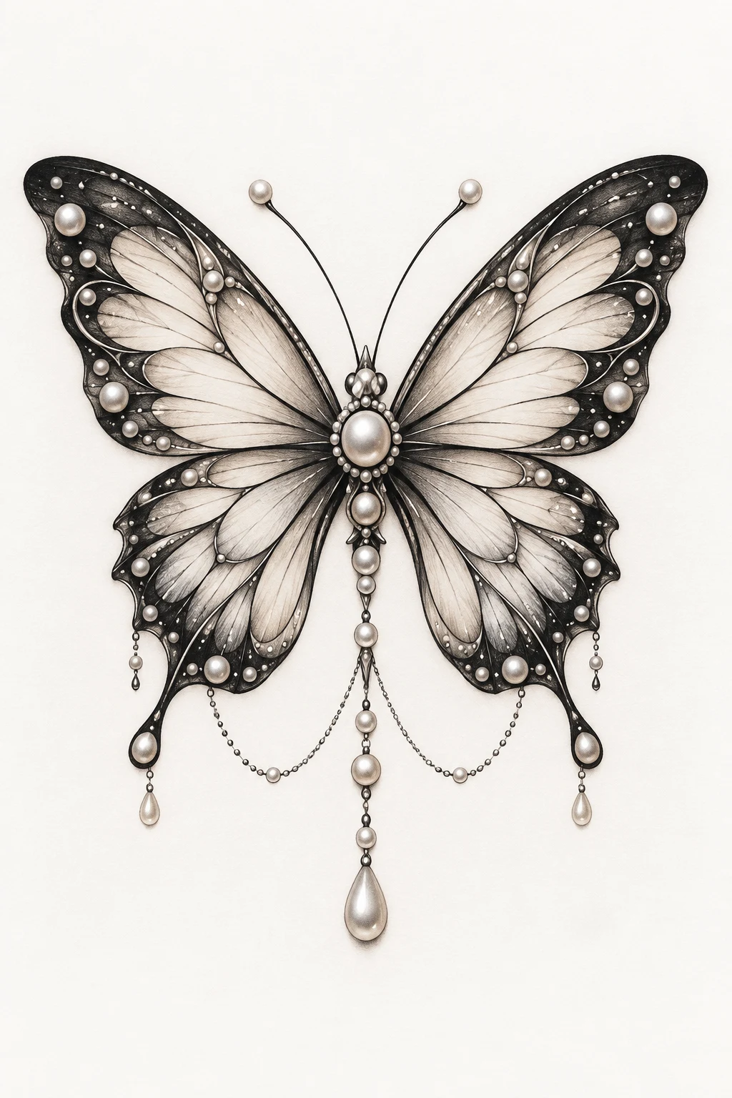Butterfly With a Pearl Detail — elegant butterfly tattoo style outfit
