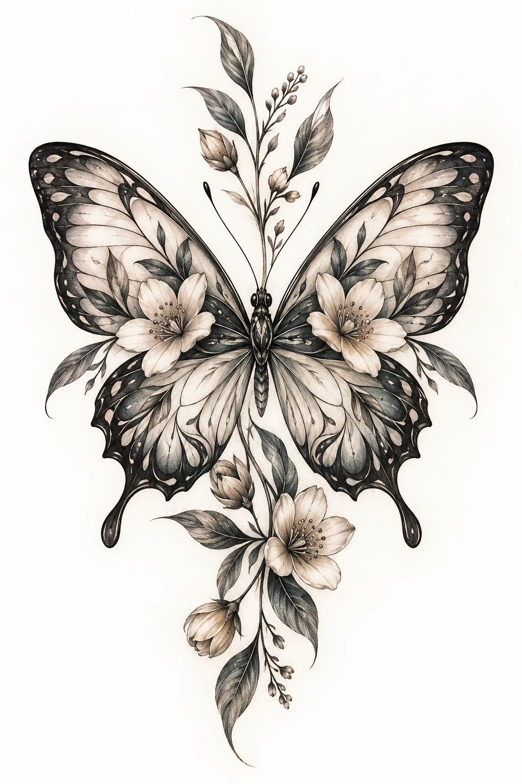 Botanical Butterfly — elegant butterfly tattoo style outfit