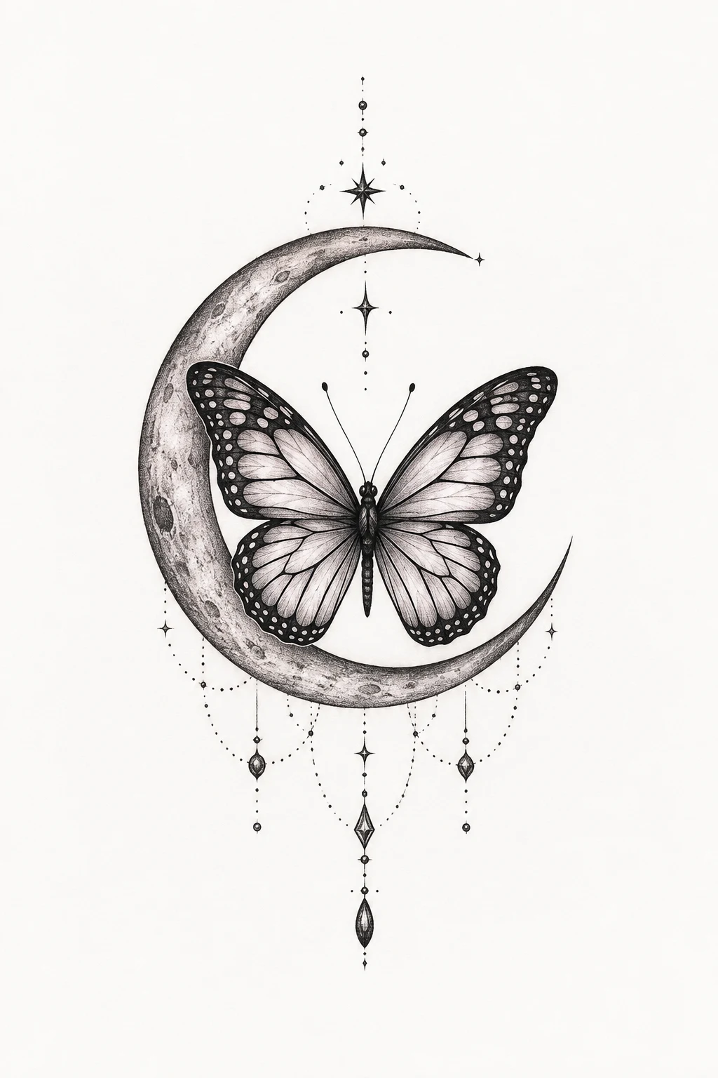 Crescent Moon Butterfly — elegant butterfly tattoo style outfit