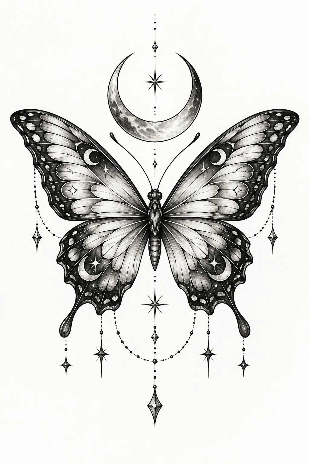 Crescent-Moon Butterfly — elegant butterfly tattoo style outfit
