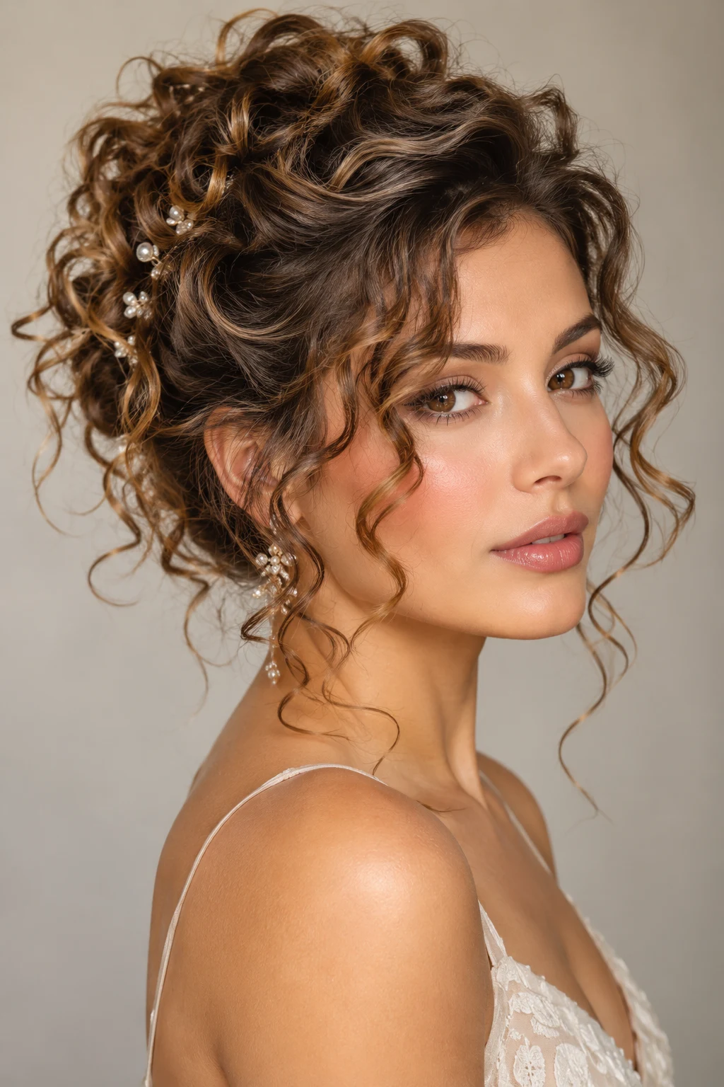 Soft Curly Updo With Face-Framing Pieces — elegant hairstyles for short curly hair style outfit