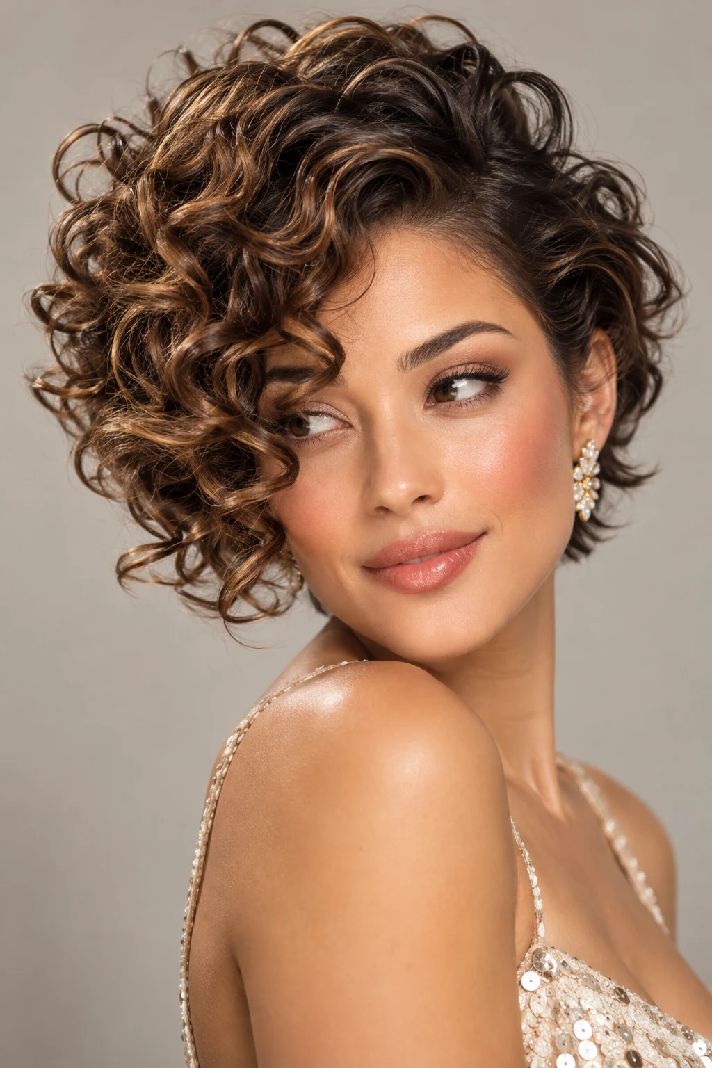 Defined Ringlet Side Sweep — elegant hairstyles for short curly hair style outfit