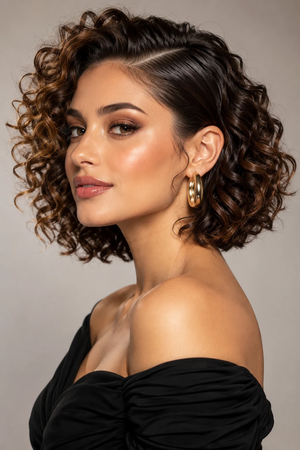 Sleek Roots, Curly Ends — elegant hairstyles for short curly hair style outfit