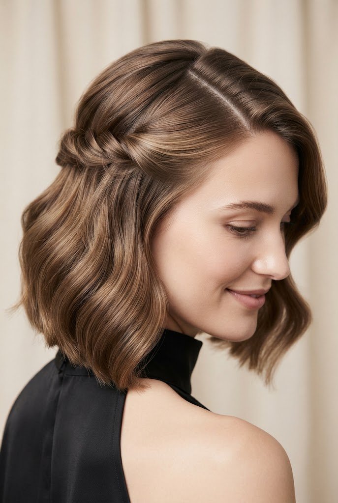 The Twisted Side-Swept Lob — Elegant party hairstyles for short hair style outfit