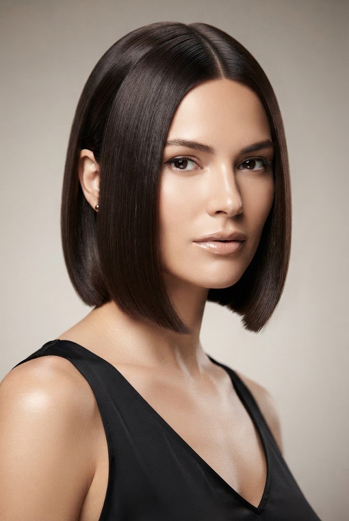 The Glass-Finish Sleek Bob — evening hairstyles for short hair style outfit