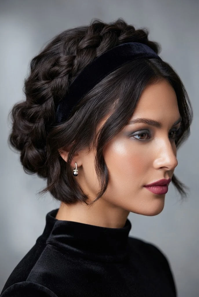 The Velvet Headband Crown Tuck — evening hairstyles for short hair style outfit