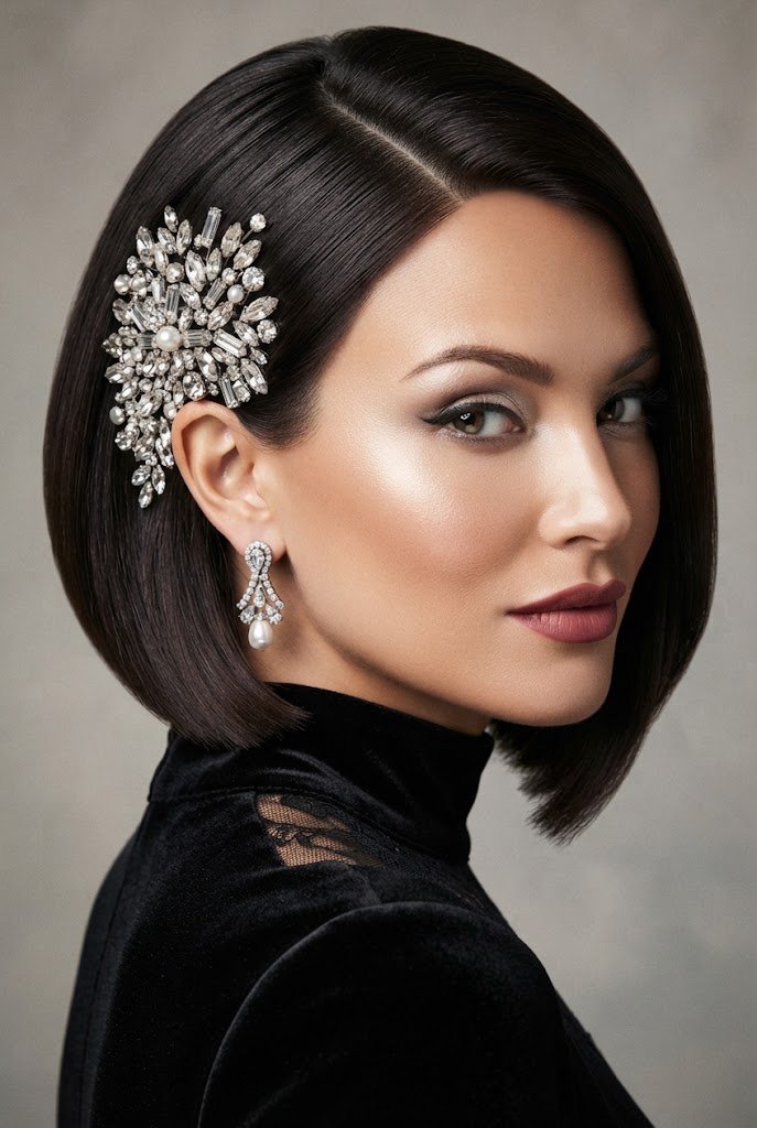 The Embellished Crystal Pin Cluster — evening hairstyles for short hair style outfit