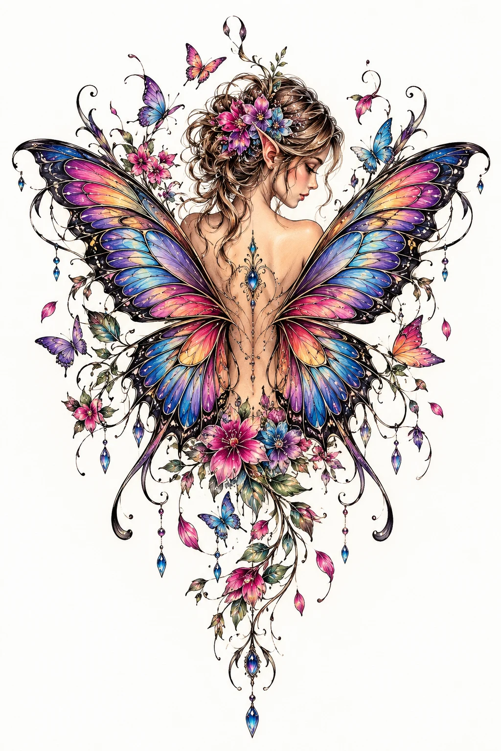 Colorful Fairy Butterfly Back Tattoo — fairy butterfly tattoo style outfit