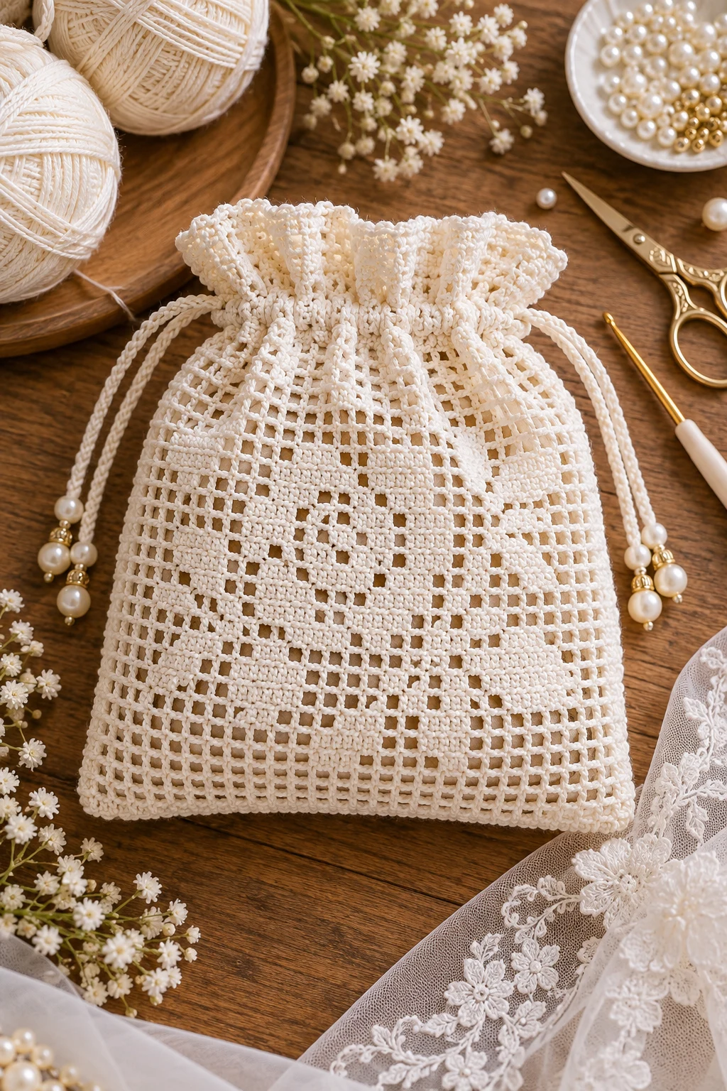 Delicate Filet Crochet Wedding Pouch — filet crochet bag style outfit