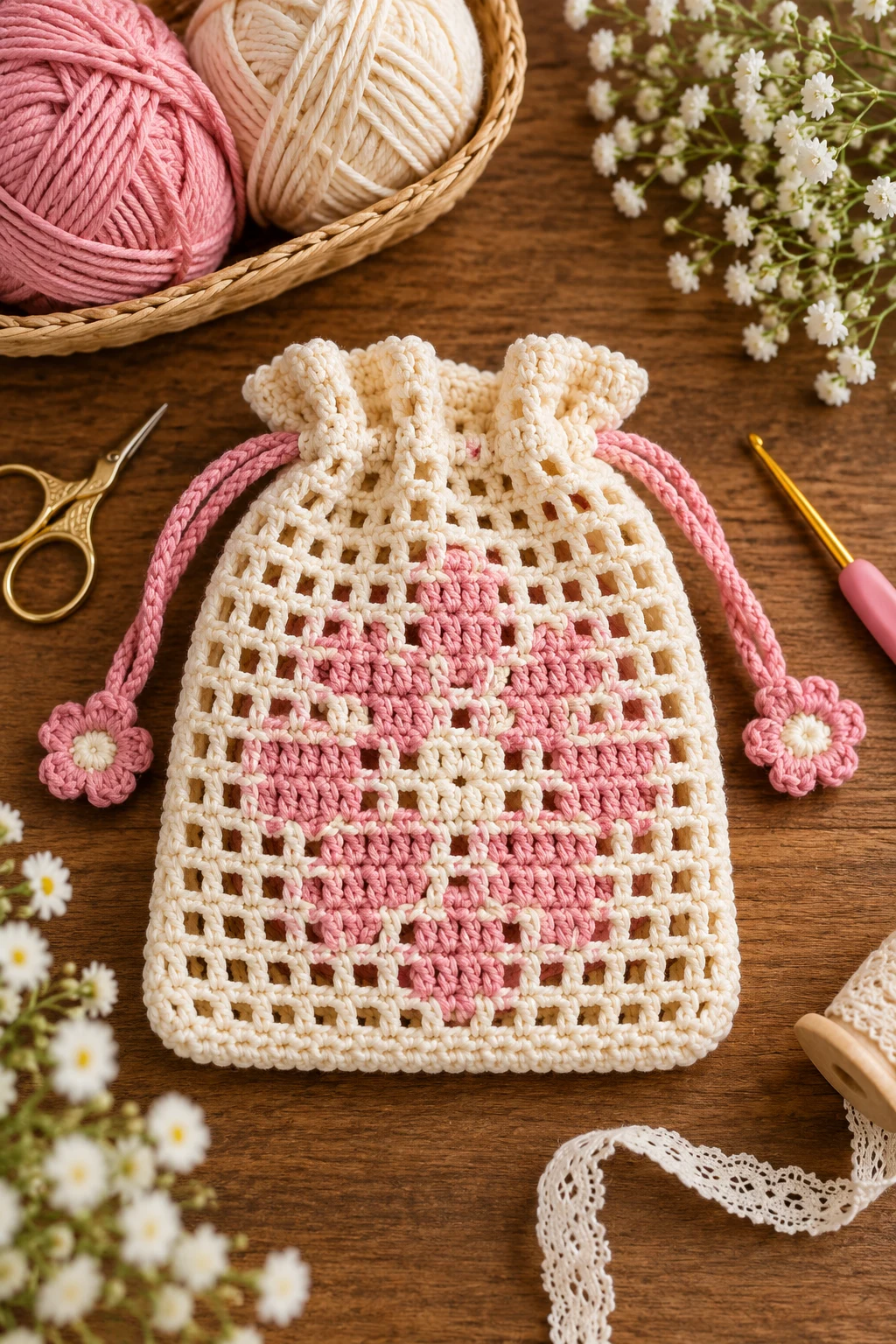 Beginner-Friendly Filet Crochet Pouch — filet crochet bag style outfit