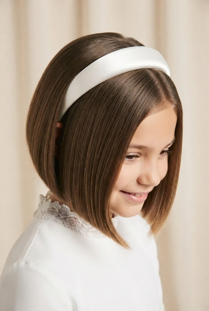 Sleek Inverted Bob with a Satin Headband — First Communion hairstyles for short hair style outfit