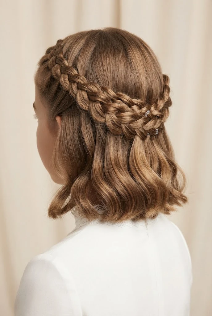 The Sweet Double-Braided Crown — First Communion hairstyles for short hair style outfit