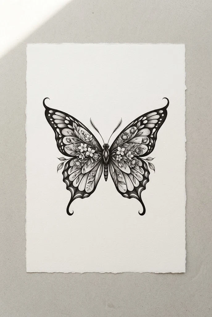 Ornate Filigree Victorian Wing-Tips — flower with butterfly tattoo style outfit