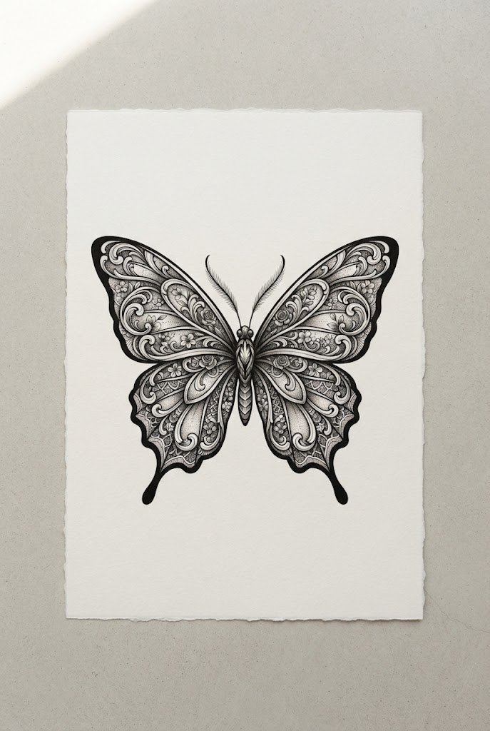 Hip-Hugging Botanical Flow — flower with butterfly tattoo style outfit