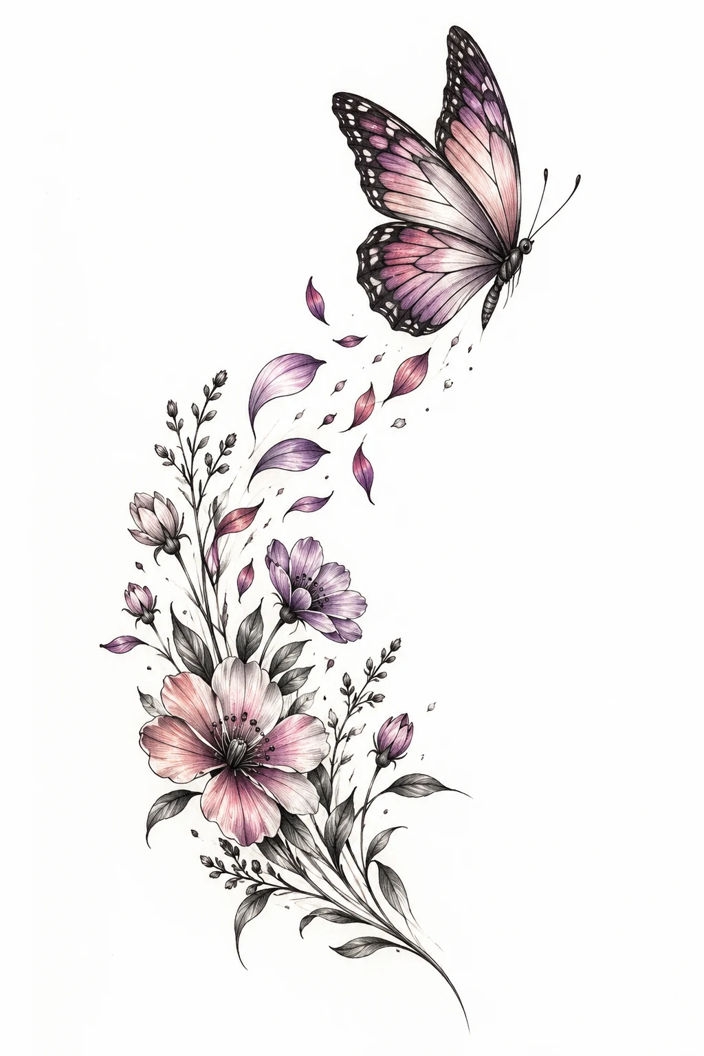Butterfly Rising Into Wildflower Petals — flying butterfly tattoo style outfit