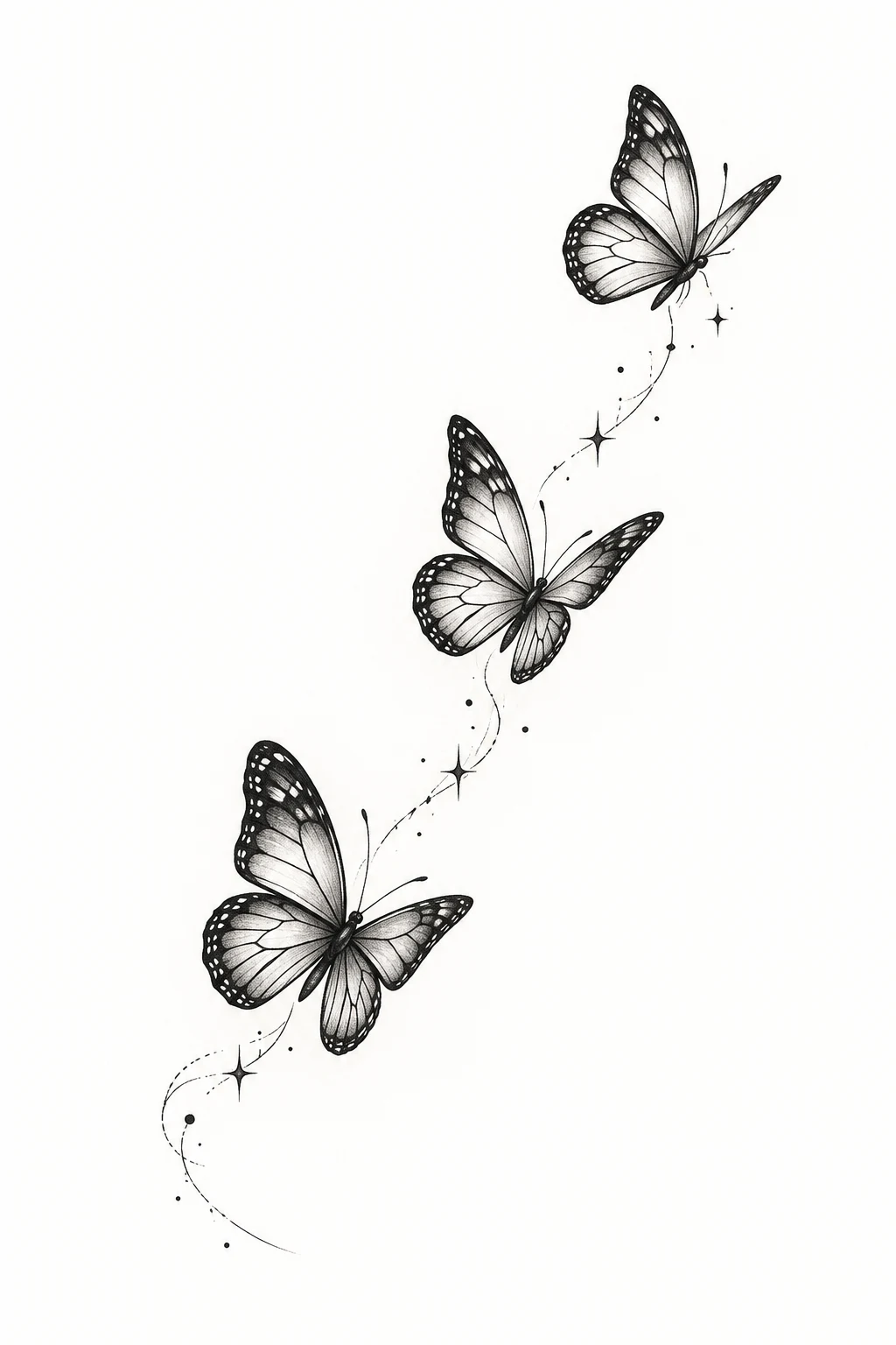 Tiny Three-Butterfly Flight — flying butterfly tattoo style outfit