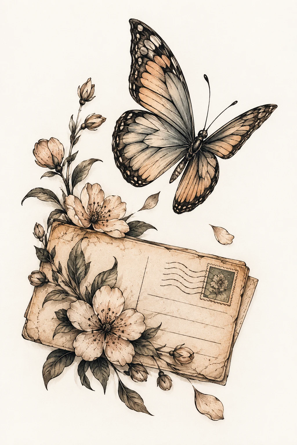 Vintage Postcard Butterfly — flying butterfly tattoo style outfit