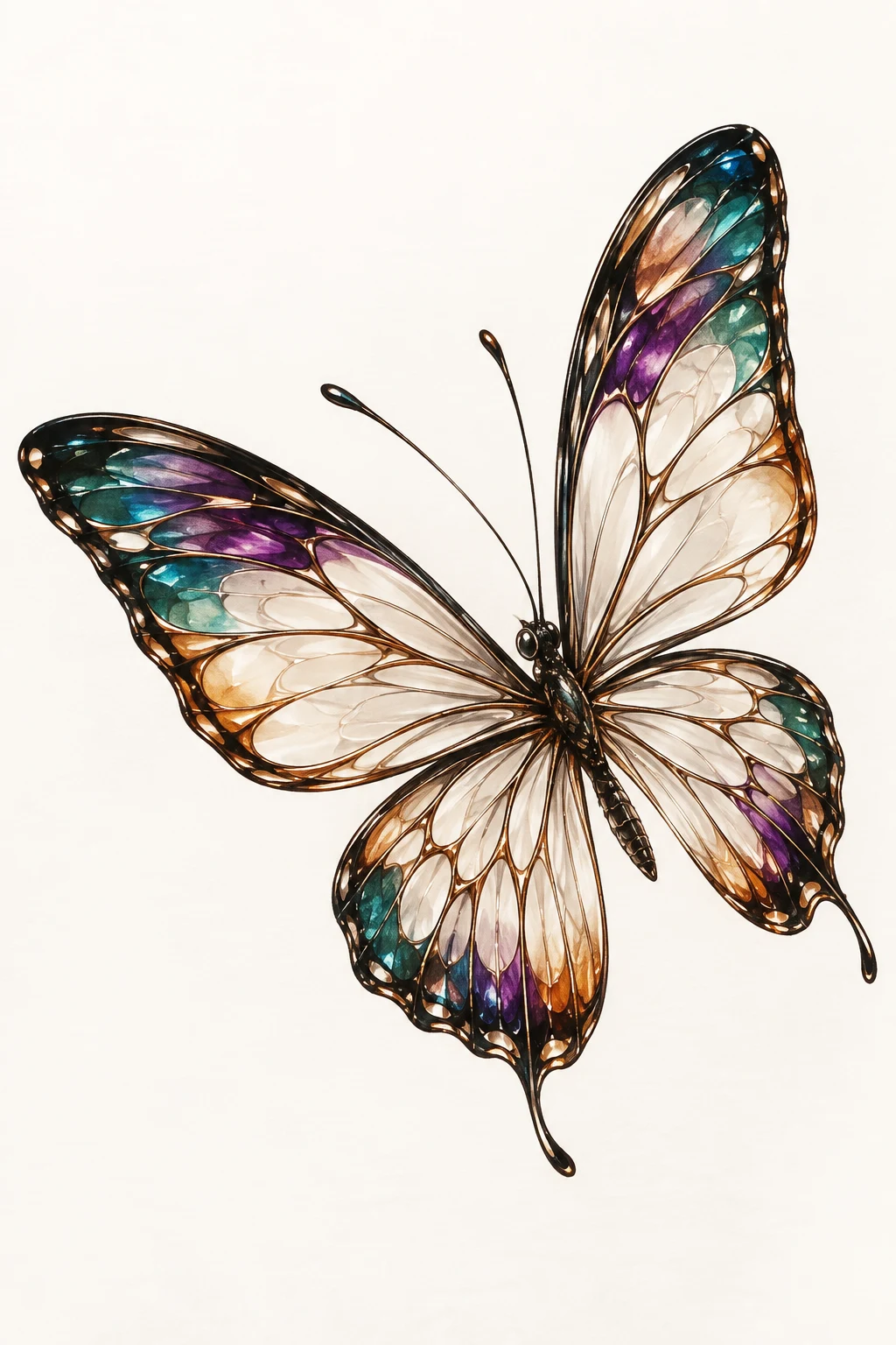 Jewel-Tone Glasswing Butterfly — flying butterfly tattoo style outfit
