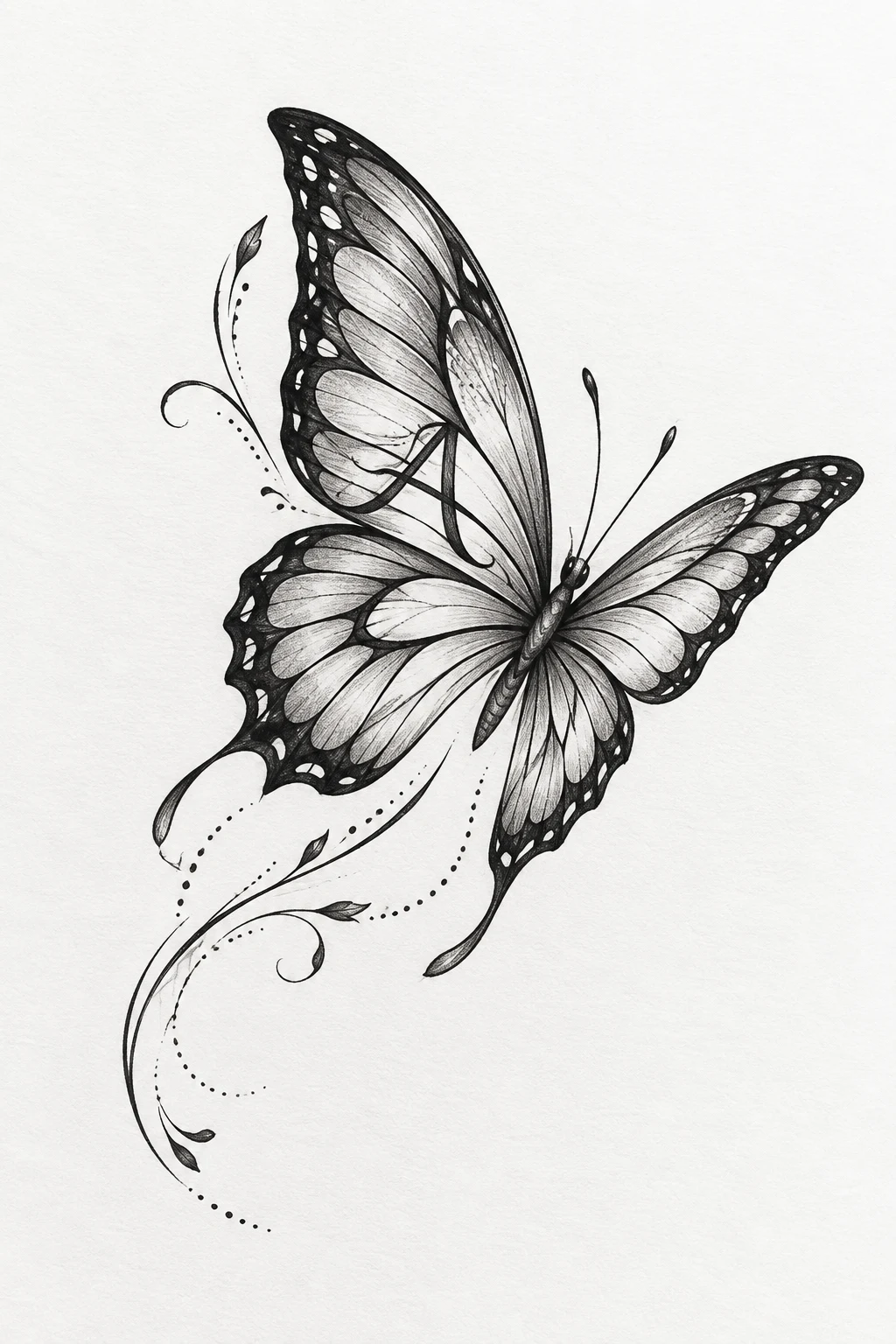 Flying Butterfly With a Hidden Initial — flying butterfly tattoo style outfit