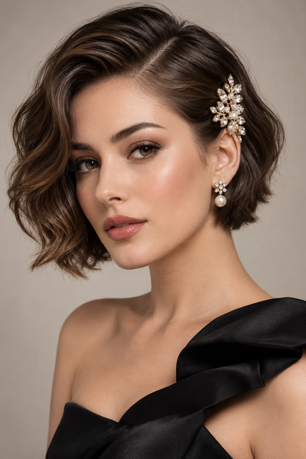 Deep Side Part With Statement Clip — formal hairstyles for short hair style outfit