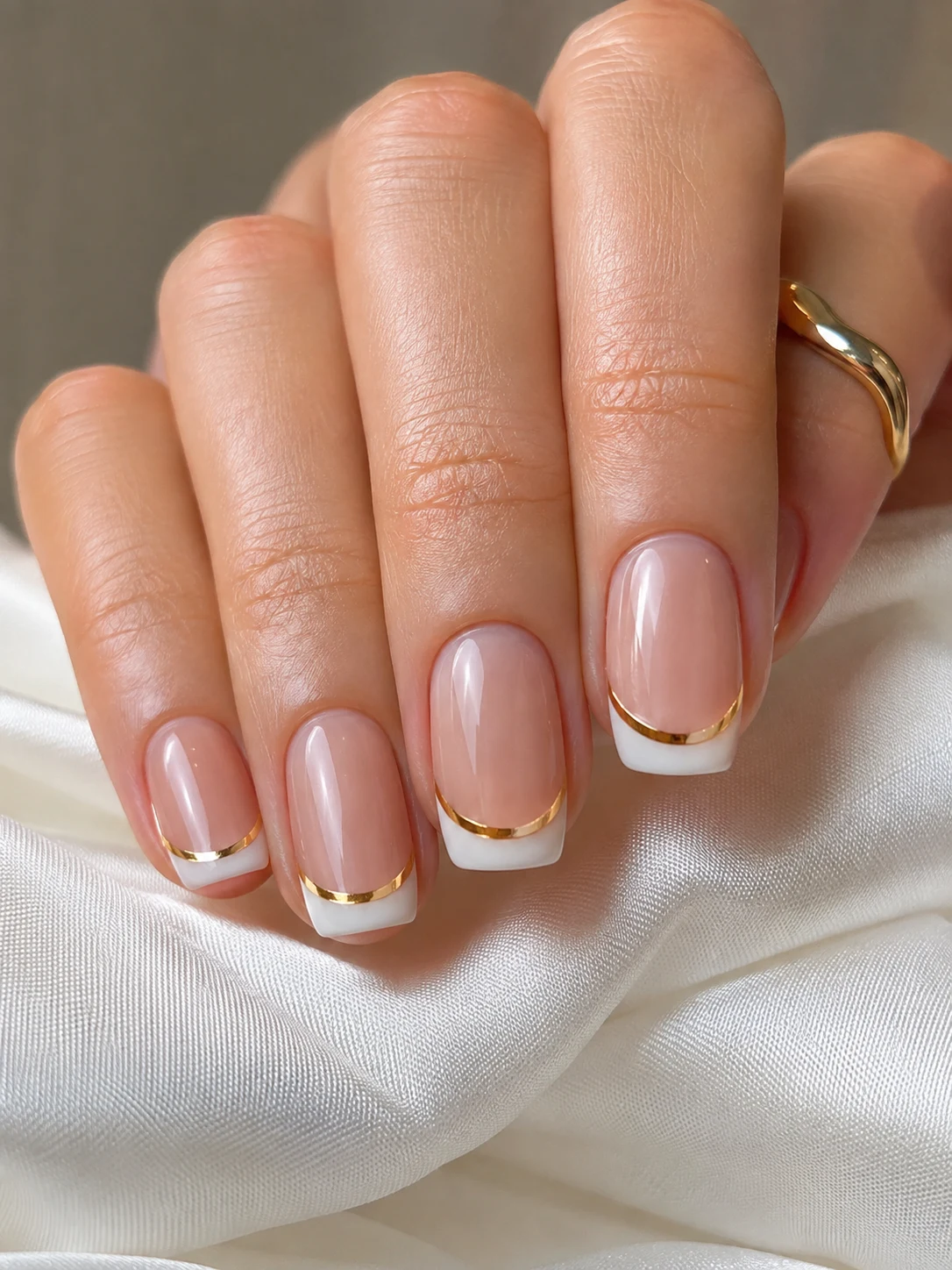 French Tip White and Yellow Gold — french tip white and gold style outfit