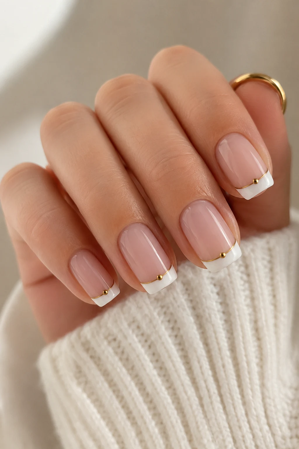 Minimalist Gold Dot French — french tip white and gold style outfit