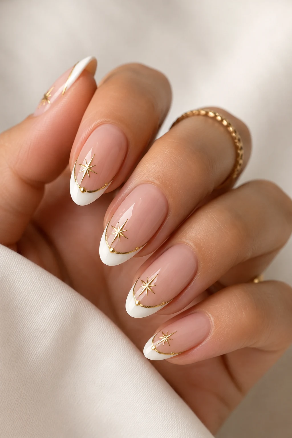 Gold Star French — french tip white and gold style outfit