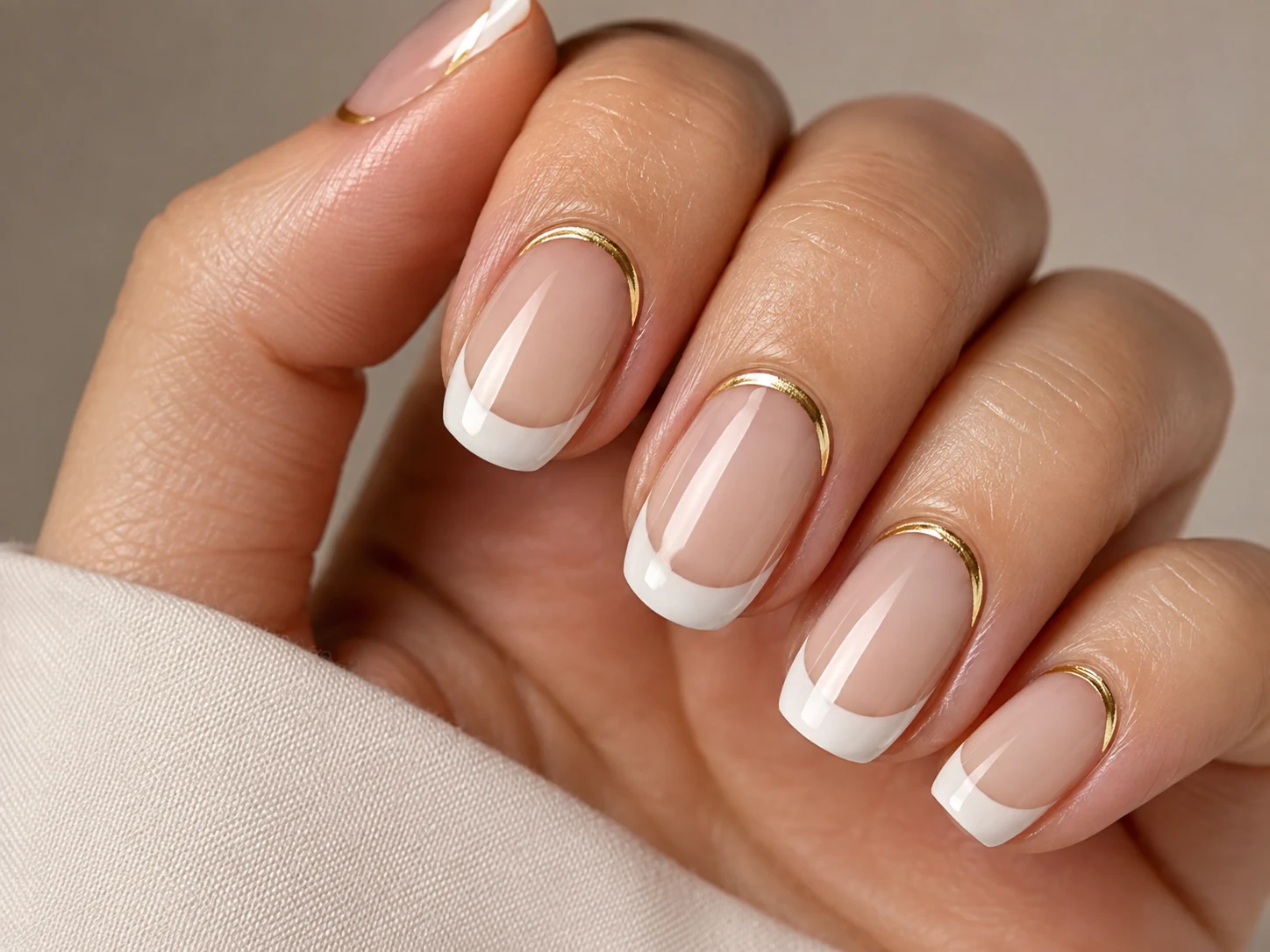 Reverse French White and Gold — french tip white and gold style outfit